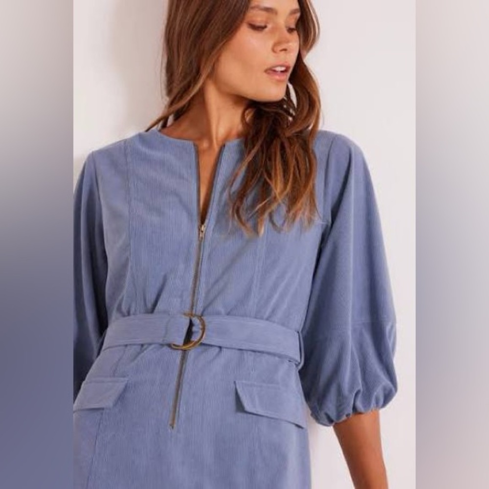 MINKPINK Thea Belted Mini Dress Slate Blue NWT Size Large - Picture 2 of 5